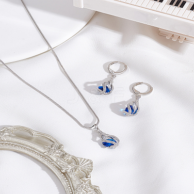 Rhinestone Teardrop Hoop Earrings & Pendant Necklace SJEW-LP0001-62B-1