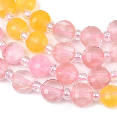 Cherry Quartz Glass & Dyed Natural White Jade Beads Strands G-Z135-B01-1