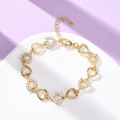 Brass Micro Pave Clear Cubic Zirconia Link Bracelets for Women BJEW-D342-03G-1