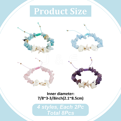 8Pcs 4 Styles Natural Gemstone Chip Braided Bead Bracelets BJEW-MA00001-1