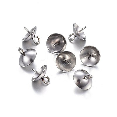 201 Stainless Steel Cup Pearl Peg Bails Pin Pendants STAS-O107-16P-1
