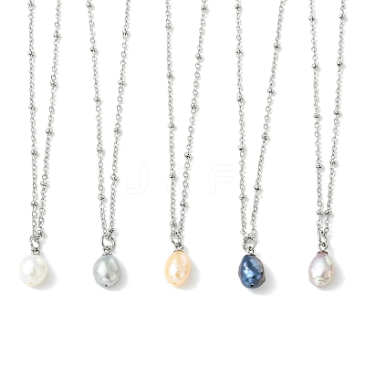Natural Cultured Freshwater Pearl Potato Pendant 304 Stainless Steel Satellite Chain Necklaces for Women NJEW-JN06346-1