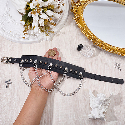 1Pc Punk PU Leather Necklaces NJEW-CL0001-24-1