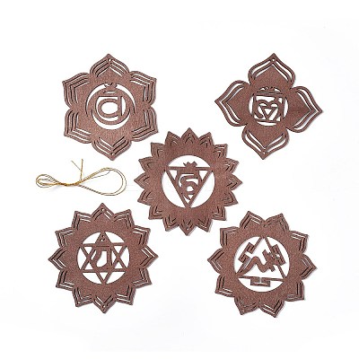 DIY Unfinished Bohemian Meditation Energy Symbol Wood Pendant Decoration Kits DIY-B060-03-1