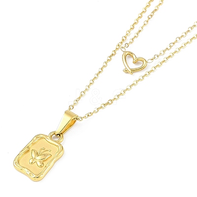 Ion Plating(IP) 304 Stainless Steel Double Layer Heart & Butterfly Pendant Necklaces for Women NJEW-K276-10G-1