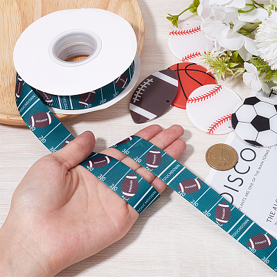 25 Yards Sport Ball Theme Printed Polyester Grosgrain Ribbon OCOR-WH20002-03A-01-1