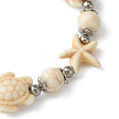 Starfish & Tortoise Synthetic Turquoise Beaded Stretch Bracelets & Dangle Earrings Kits SJEW-JS01311-01-1
