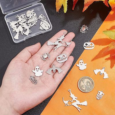 24Pcs 6 Style 201 and 304 Stainless Steel Pendants STAS-UN0034-07-1