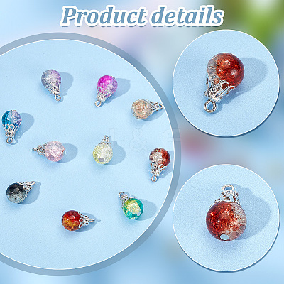 100Pcs 10 Color Crackle Glass Charms PALLOY-AB00224-1