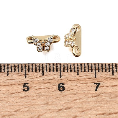 Brass Micro Pave Clear Cubic Zirconia 2-Loop Butterfly Spacer Bars KK-C258-14LG-1