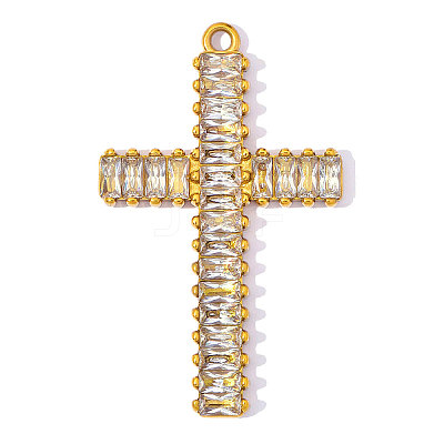 304 Stainless Steel Pave Clear Cubic Zirconia Pendants CU-OY002-24G-02-1