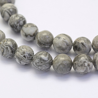 Natural Map Stone/Picasso Stone/Picasso Jasper Beads Strands G-G697-F03-6mm-1