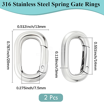 2Pcs 316 Stainless Steel Spring Gate Rings STAS-BBC0007-84-1