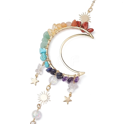 Wire Wrapped Chakra Natural & Synthetic Gemstone Chip Moon Hanging Ornaments HJEW-JM02129-1