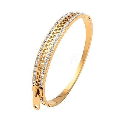 304 Stainless Steel Hinged Rhinestone Bangles for Women BJEW-K307-02G-1
