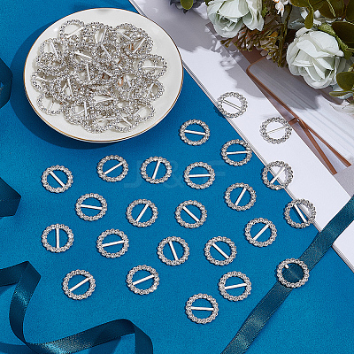 60Pcs Alloy Rhinestone Slider Buckles FIND-CY0001-93-1