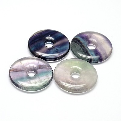 Donut/Pi Disc Natural Fluorite Pendants G-O106-01-1