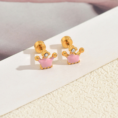 Stainless Steel Enamel Crown Stud Earrings JB5965-5-1