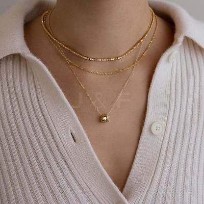 Brass Micro Pave Clear Cubic Zirconia Double Rings Pendant Necklaces FS-WGEFD2F-01-1