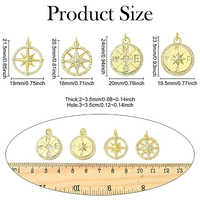 8Pcs 4 Styles Brass Micro Pave Cubic Zirconia Pendants KK-CJ0003-81-1