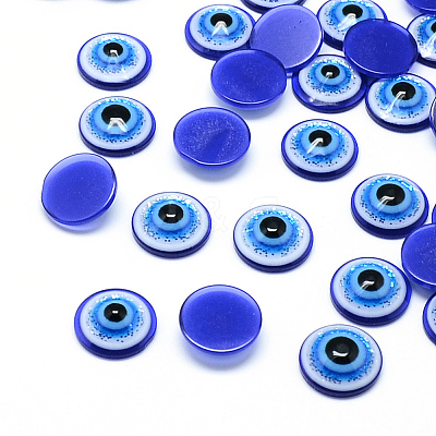 Glitter Powder Resin Evil Eye Cabochons CRES-S613-8mm-02-1
