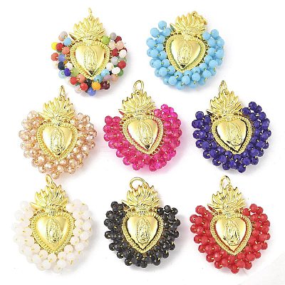 Brass Glass Pendants KK-Z101-08G-1