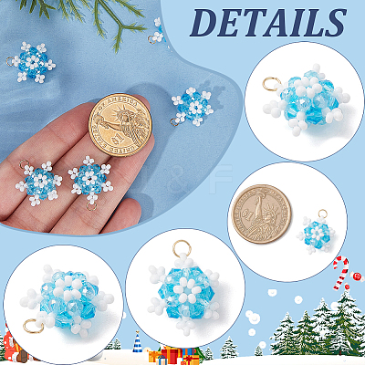20Pcs Glass Seed Beaded Snowflake Pendants FIND-SC0020-41-1