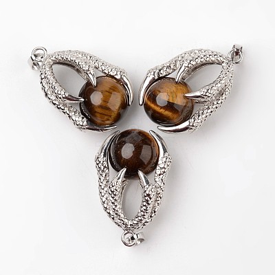 Eagle Claw Alloy Natural Tiger Eye Pendants G-L455-A14-1