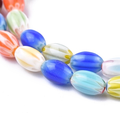 Oval Handmade Millefiori Glass Beads Strands LK-R004-85-1