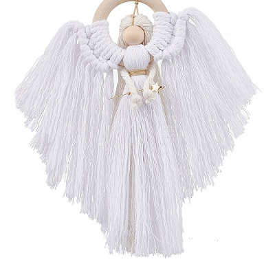 Angel Wood & Cotton Threads Pendant Decoration HJEW-JM02406-01-1
