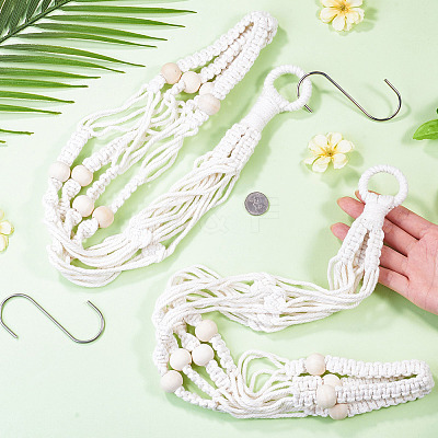 2Pcs Handmade Macrame Polyester with Wood Bead Plant Hanger AJEW-HS0001-46-1