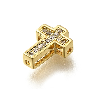 Brass Micro Pave Cubic Zirconia Beads KK-P295-21G-1