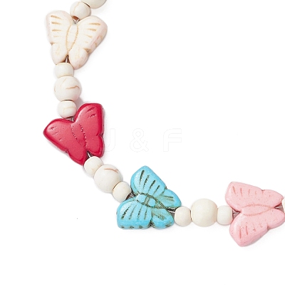 Dyed Synthetic Turquoise Round Butterfly Beaded Anklets AJEW-AN00710-1