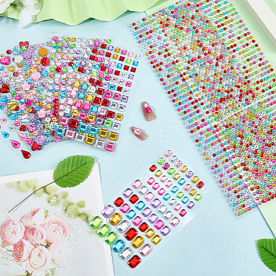 8Pcs 7 Styles Acrylic Rhinestone Self-Adhesive Stickers STIC-SP0001-11-1