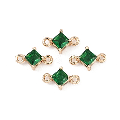 Brass Pave Glass Rhombus Links Connector Charms GLAA-Q088-001F-1