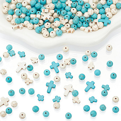 240pcs 4 Styles Synthetic Turquoise Beads TURQ-AR0001-42-1