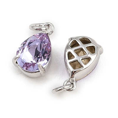 Teardrop Brass Glass Charms KK-L240-06P-01-1