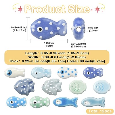 12Pcs 12 Styles Handmade Porcelain Beads PORC-FS0001-63-1