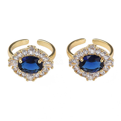 Cubic Zirconia Oval Open Cuff Ring RJEW-N035-129A-1