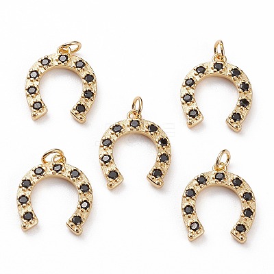Brass Micro Pave Black Cubic Zirconia Pendants X-KK-C100-14G-1