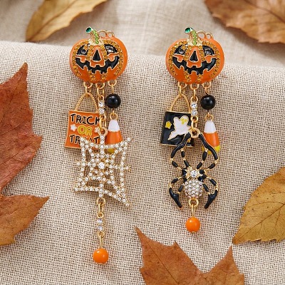 Halloween Alloy Enamel & Rhinestone Stud Dangle Earrings WGDC089-03-1