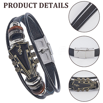 2Pcs 2 Colors Alloy & Leather Cord Bracelets for Men Women BJEW-CL0001-57-1