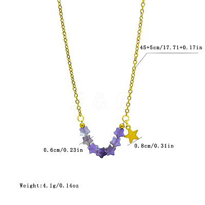 Bohemian Natural Amethyst Star Beads Pendant 304 Stainless Steel Chain Necklaces for Women WG45F40-01-1