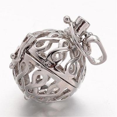 Eco-Friendly Rack Plating Brass Hollow Cage Pendants KK-P048-01P-NR-1