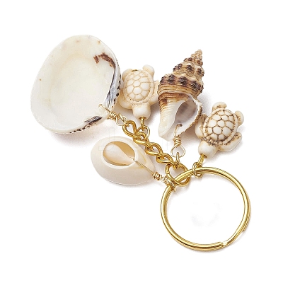 Ocean Style Natural Shell with Synthetic Turquoise Keychains KEYC-JKC01231-03-1