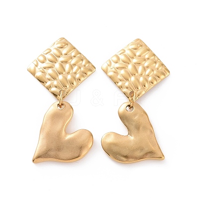 304 Stainless Steel Heart with Rhombus Dangle Stud Earrings for Women EJEW-G328-20-1