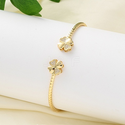 Clear Cubic Zirconia Open Cuff Bangle BJEW-G737-01G-05-1