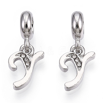 Platinum Rack Plating Alloy Rhinestone European Dangle Charms PALLOY-T048-36P-Y-1