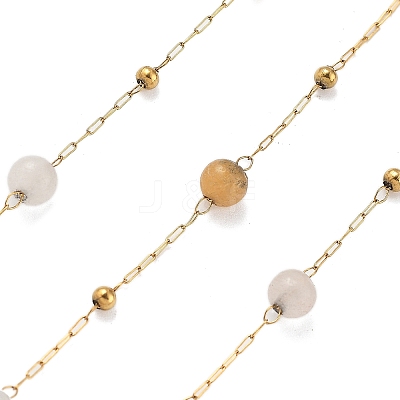 Natural Sunstone & 304 Stainless Steel Beads Link Chains CHS-K021-08A-04-1