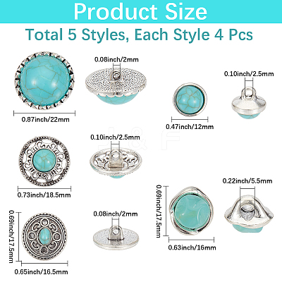 20Pcs 5 Styles 1-Hole Alloy Shank Buttons BUTT-CY0001-39-1